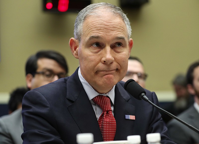 Environmental Protection Agency Administrator Scott Pruitt pauses while speaking as he testifies before the House Energy and Commerce subcommittee hearing on Capitol Hill in Washington on Thursday. (AP Photo/Pablo Martinez Monsivais)