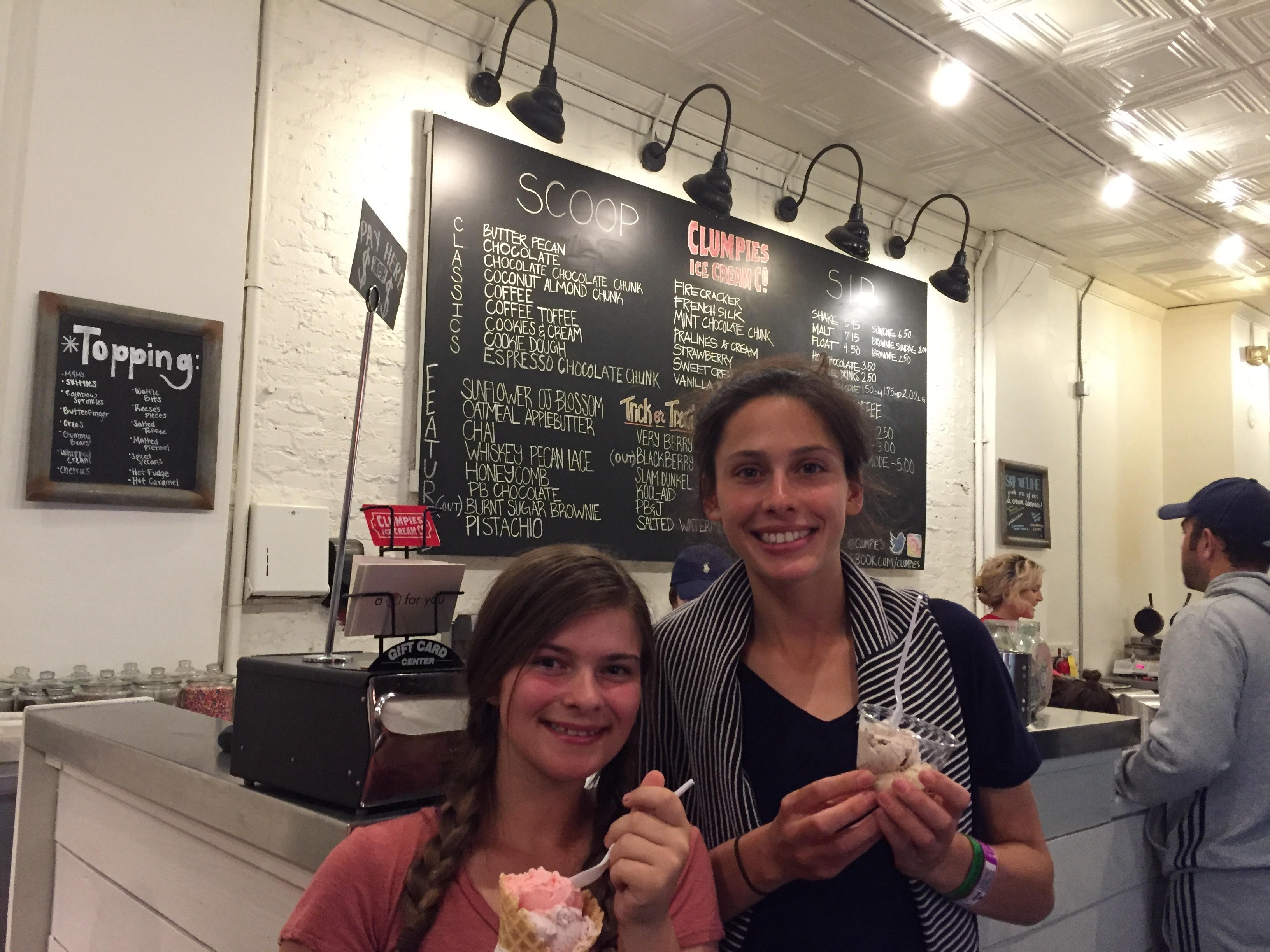 After burgers, the Bages continue to play tourists with Hannah Drewitt, taking her for ice cream at Clumpies.