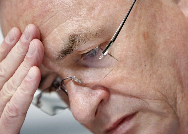 FILE - In this May 13, 2009 file photo Martin Winterkorn, CEO of Volkswagen, ponders during the shareholders' meeting of German car producer Audi in Neckarsulm, Germany. Volkswagen CEO Martin Winterkorn said Wednesday, Sept. 23, 2015 he is stepping down.   (AP Photo/Thomas Kienzle)