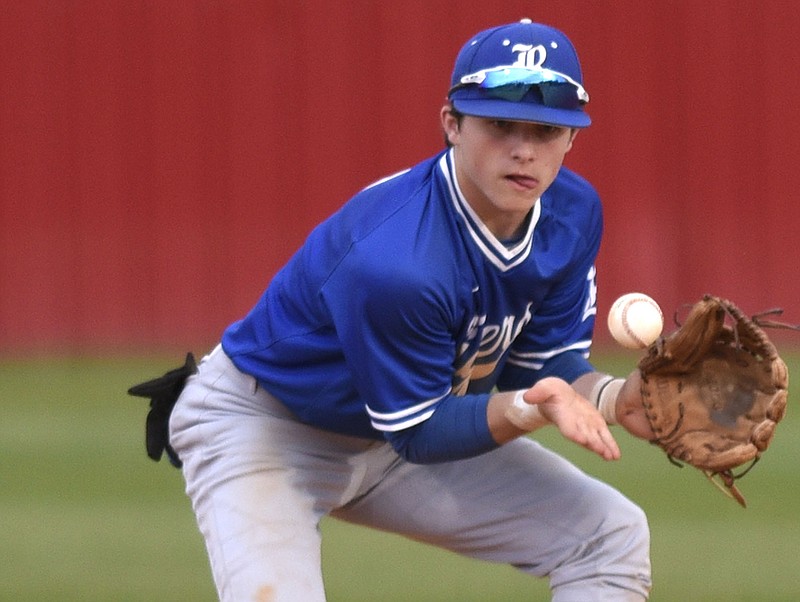 Ringgold's Nathan Camp, shown playing shortstop during a regular-season game against Lakeview-Fort Oglethorpe in April, was the winning pitcher and had an RBI single to help the Tigers complete a doubleheader sweep of Franklin County in the GHSA Class AAA state playoffs Thursday night.