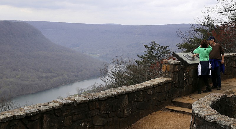 Jeanne and Kevin Finnan look out over the Tennessee River at Signal Point.