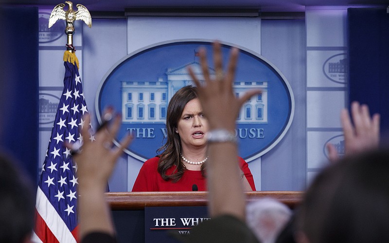 White House press secretary Sarah Huckabee Sanders speaks during the daily news briefing at the White House, in Washington, Thursday, May 3, 2018. Sanders faced a barrage of questions about whether she'd purposely misled the American people amid fallout over Rudy Giuliani's stunning revelation about hush money paid by President Donald Trump's lawyer to a porn star who alleges an affair with Trump. (AP Photo/Carolyn Kaster, File)