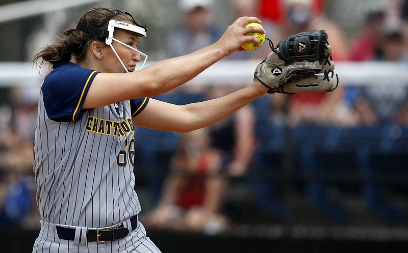 UTC's Celie Hudson pitches against Auburn at Jim Frost Stadium during the first game of a doubleheader on Sunday, May 6, 2018 in Chattanooga, Tenn.