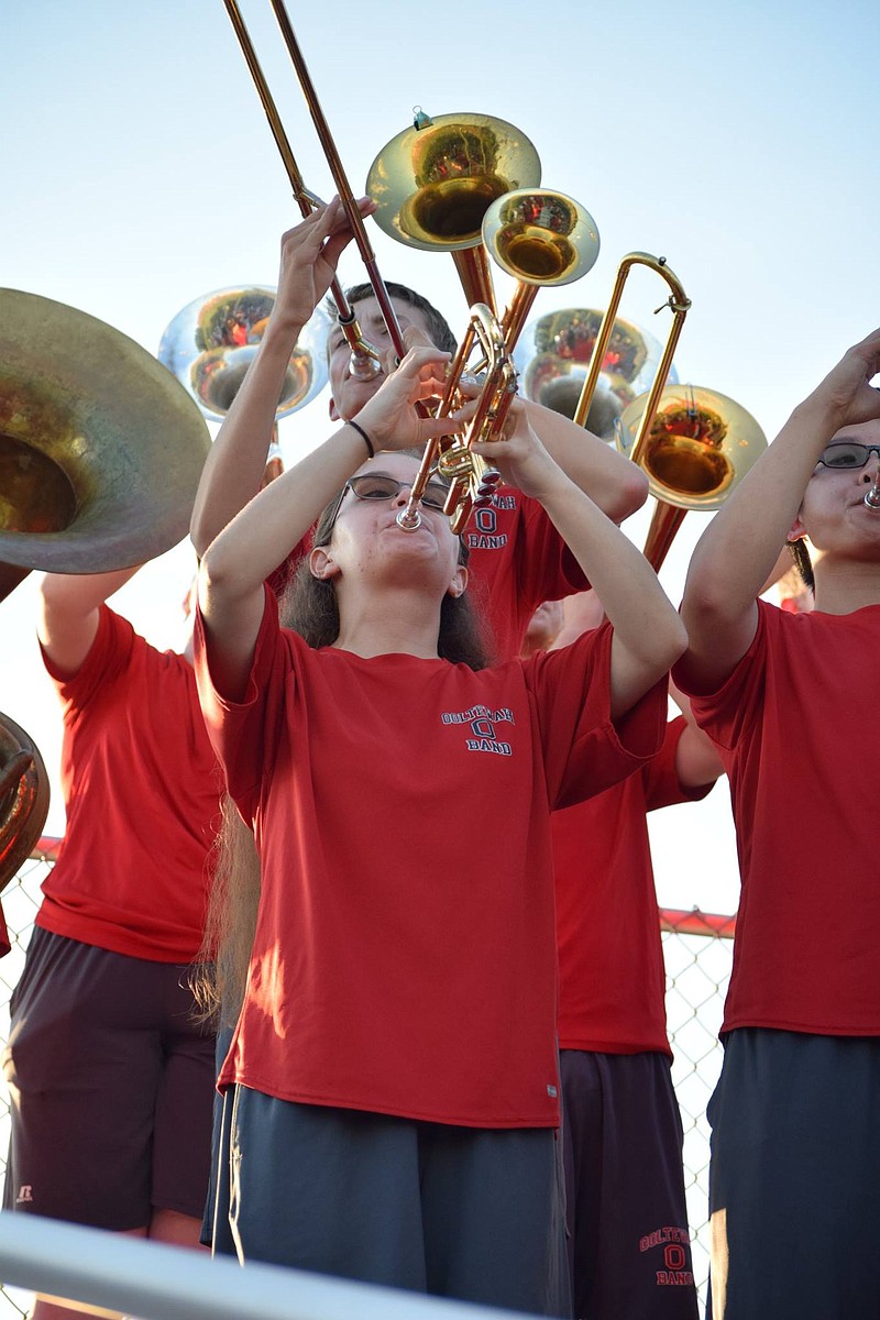 Ooltewah High School student and trumpet player Alexis Kilgore performs in the school's pep band. Kilgore is raising funds to attend the InterHarmony international music festival in Milan, Italy, this summer.