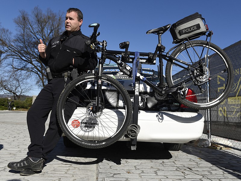 Officer Rob Simmons of the Chattanooga Police Department's bike patrol team talks about the city's bike safety program in 2015.