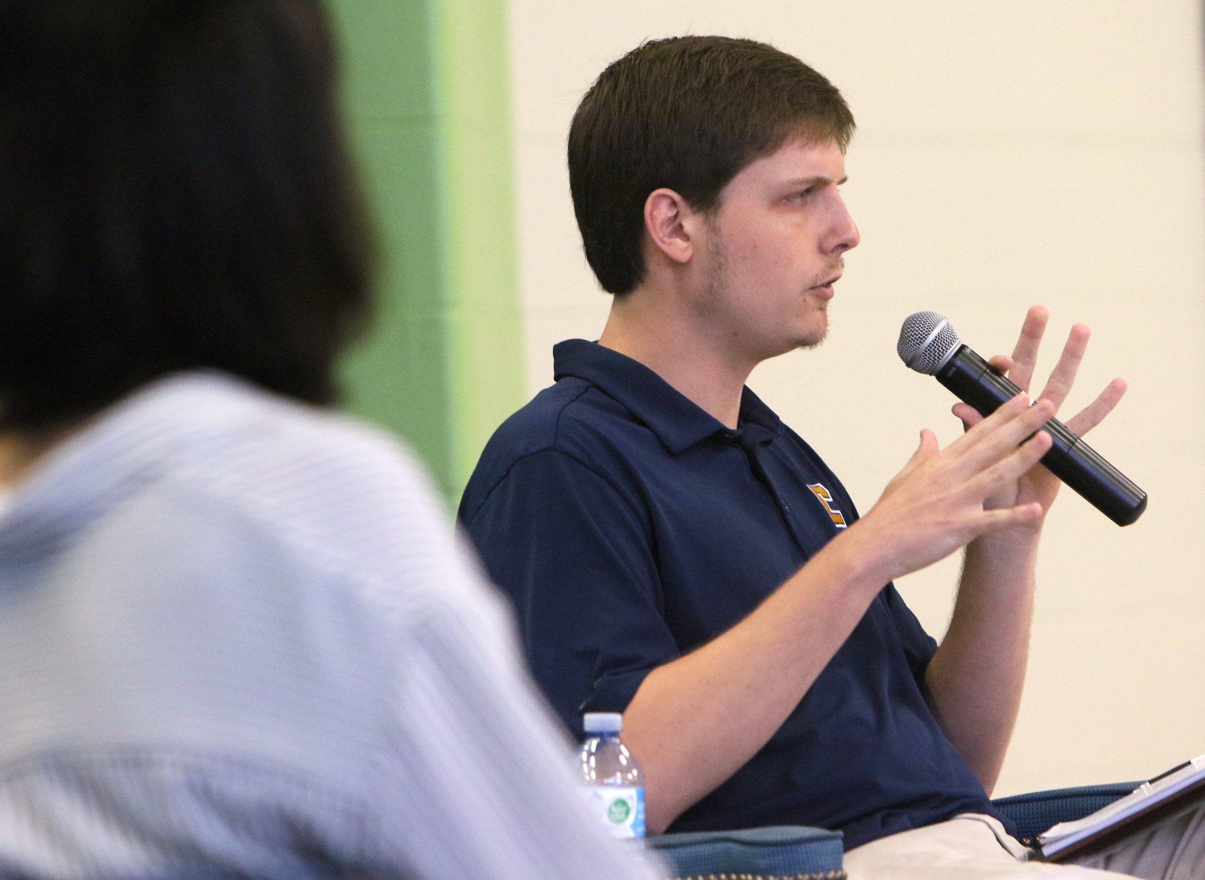 Tucker McClendon talks about why he is running for District 8 Hamilton County school board during a debate at East Ridge Elementary School Monday, May 8, 2018 in East Ridge, Tenn. McClendon grew up in the Hamilton County School System and hopes to improve what students gain from their experiences in public schools to better prepare them for the next stage of life.