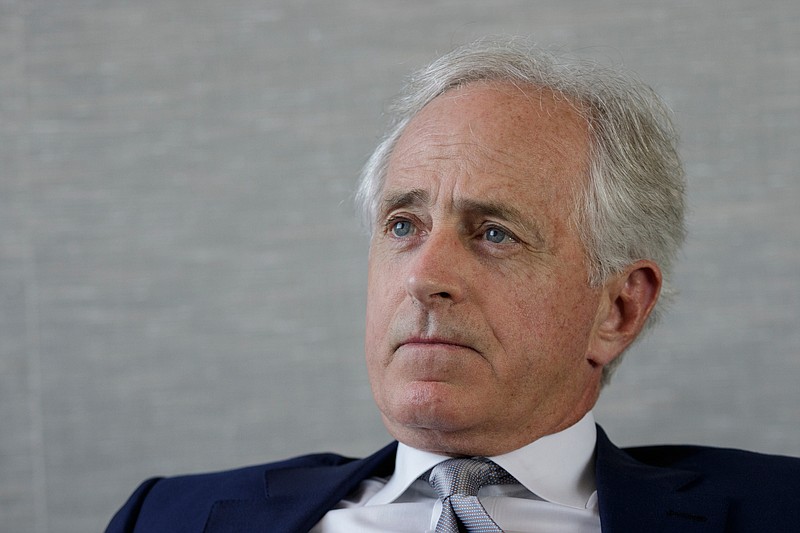 U.S. Sen. Bob Corker talks with the Times Free Press editorial board in the Chattanooga Times Free Press offices on Thursday, May 3, 2018, in Chattanooga, Tenn. 
