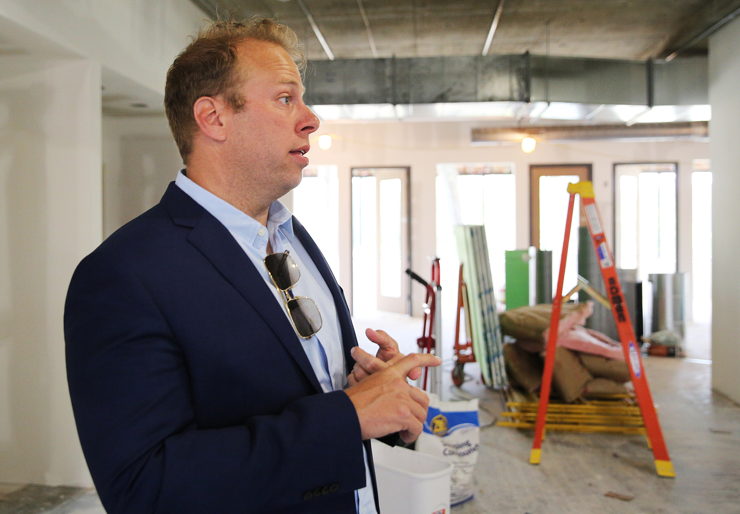 Jon Pirtle, chief executive officer of E/SPACES, speaks about the features offered at E/SPACES Wednesday, May 2, 2018 in Chattanooga, Tenn. E/SPACES has 7,800 square feet of office spaces in a variety of shapes and sizes for professionals to rent out.