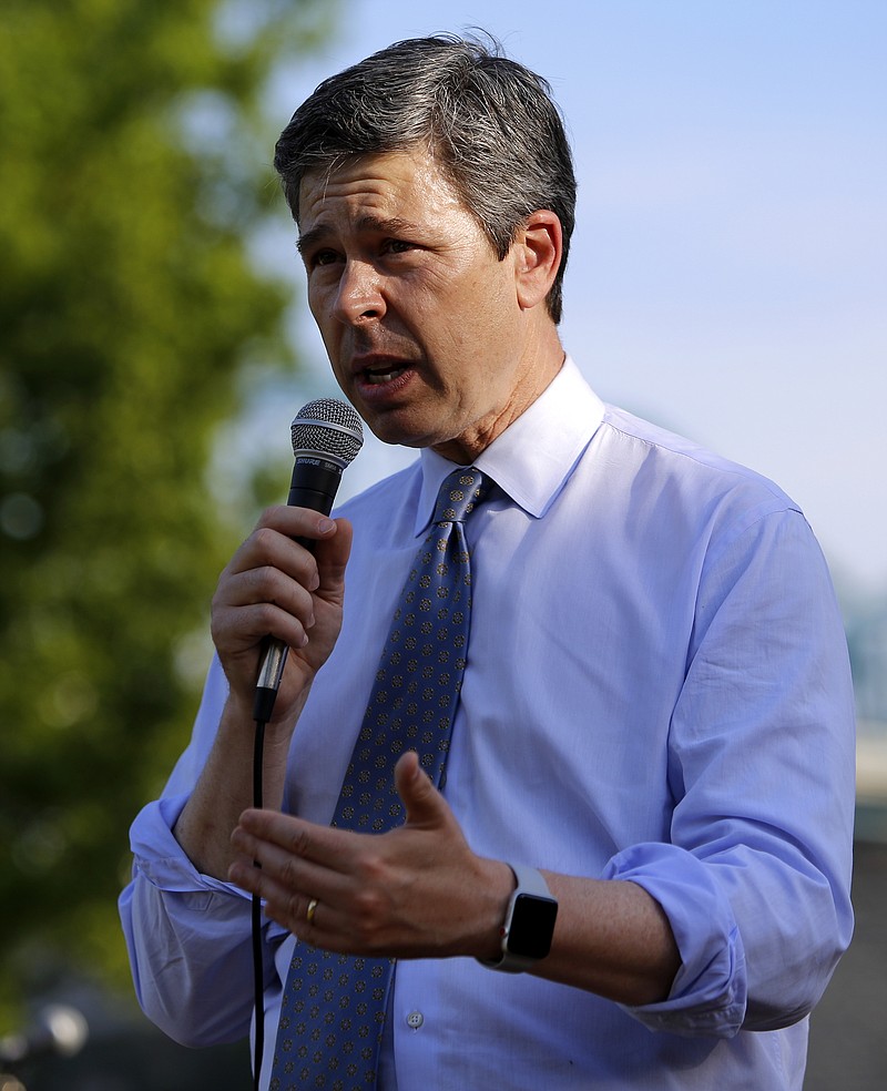 Mayor Andy Berke speaks during a National Day of Prayer event at Coolidge Park on Thursday, May 3, 2018 in Chattanooga, Tenn. (Staff photo by C.B. Schmelter)