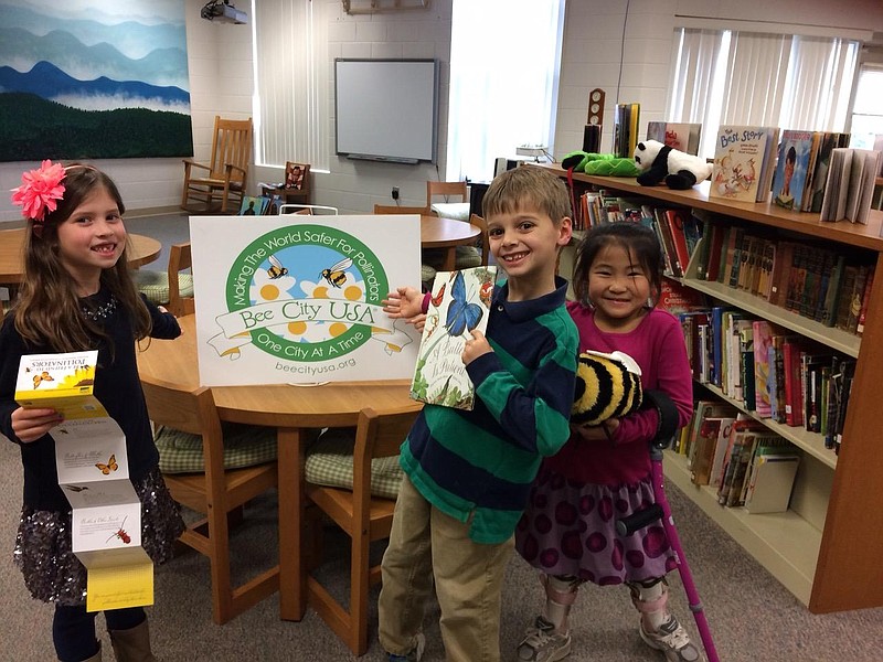 Students at Fairyland Elementary School pose after one of the Bee City USA committee's educational programs. The Pollinator Festival being held May 20 will provide residents of all ages with similar educational experiences. (Contributed photo by Ann Brown)