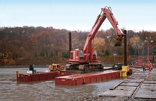 Barge is used to install new pipe beneath the river. A similar barge will soon be in place for Tennessee American Water to install 30-inch pipe beneath the Tennessee River.
