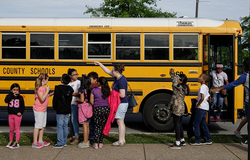 Students arrive at the 4th annual STEM Jubilee event on the campus of Chattanooga State Community College on Wednesday, May 16, 2018, in Chattanooga, Tenn. The two-day event offers STEM-based activities, games and learning experiences for Hamilton County elementary school students. The event is organized by the STEM School of Chattanooga.