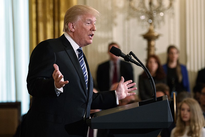 President Donald Trump speaks during an event on prison reform in the East Room of the White House, Friday, May 18, 2018, in Washington. 