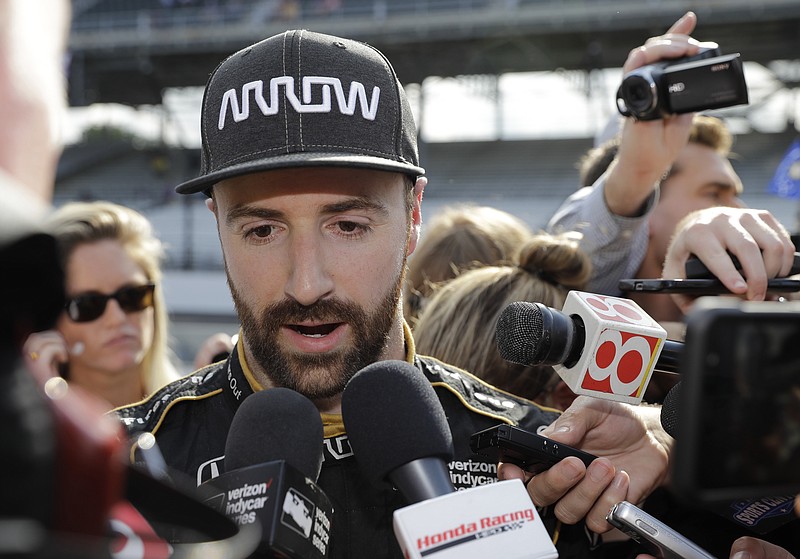 
              James Hinchcliffe, of Canada, talks with the media after he did not qualify for the IndyCar Indianapolis 500 auto race at Indianapolis Motor Speedway in Indianapolis, Saturday, May 19, 2018. (AP Photo/Darron Cummings)
            