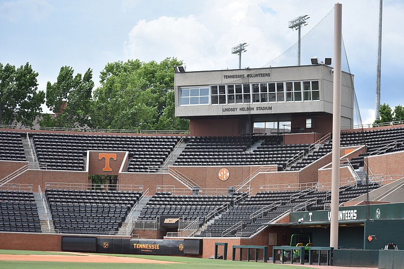 Lindsey Nelson Stadium, as seen from near the left field foul pole, is in line for an upgrade. Though specific plans have not been announced, athletic director Phillip Fulmer indicated this month that the athletic department will invest in the facility.