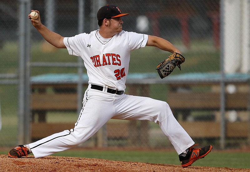 South Pittsburg's Ernie Cagle pitches against Trinity Christian during a TSSAA Class A state tournament game Tuesday in Murfreesboro.