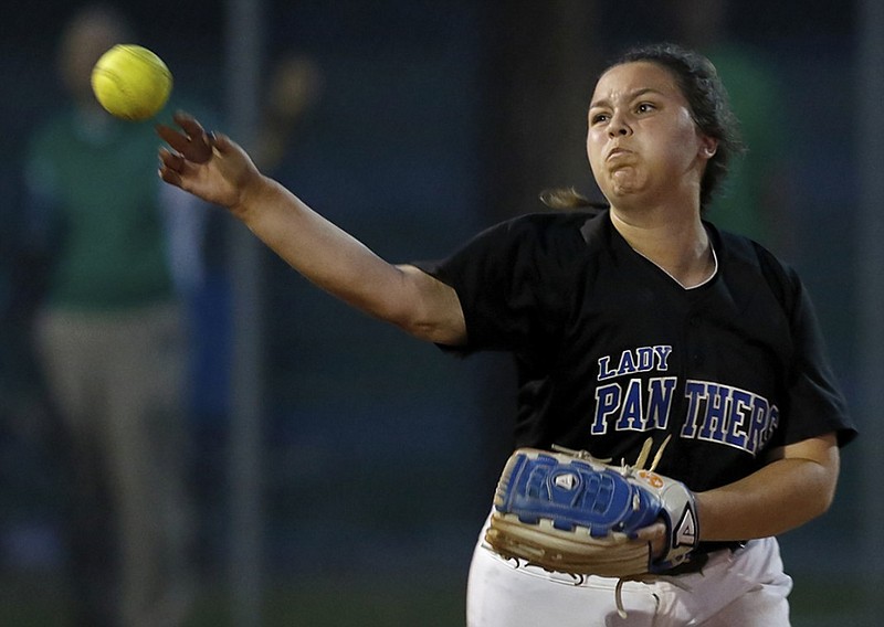 Sale Creek's Kristen Sharp throws to first base for an out against Houston County during a Class A state tournament game Tuesday, May 22, 2018, in Murfreesboro.