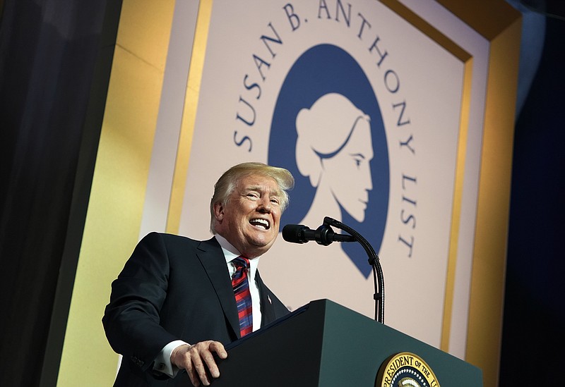 President Donald Trump speaks at the Susan B. Anthony List 11th Annual Campaign for Life Gala at the National Building Museum, Tuesday, May 22, 2018, in Washington. (AP Photo/Andrew Harnik)

