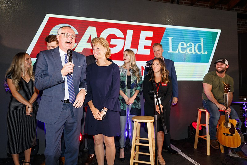 Republican candidate for Georgia Lt. Gov. Casey Cagle alongside his wife Nita take the stage to speak to supporters during an election-night watch party in Gainesville, Ga., Tuesday, May 22, 2018. (AP Photo/Todd Kirkland)