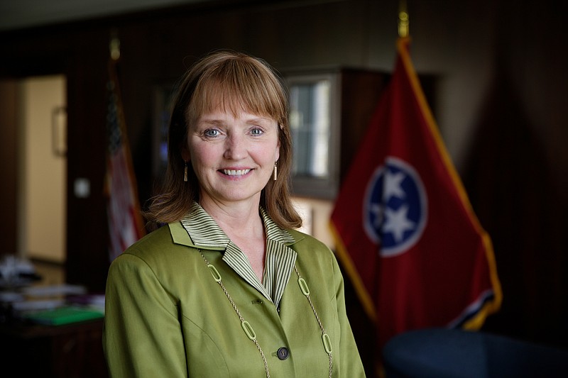 Tennessee House Speaker Beth Harwell, who is running to be the GOP's 2018 candidate for governor, poses for a portrait in her office in the Cordell Hull Building on Wednesday, April 4, 2018, in Nashville, Tenn.