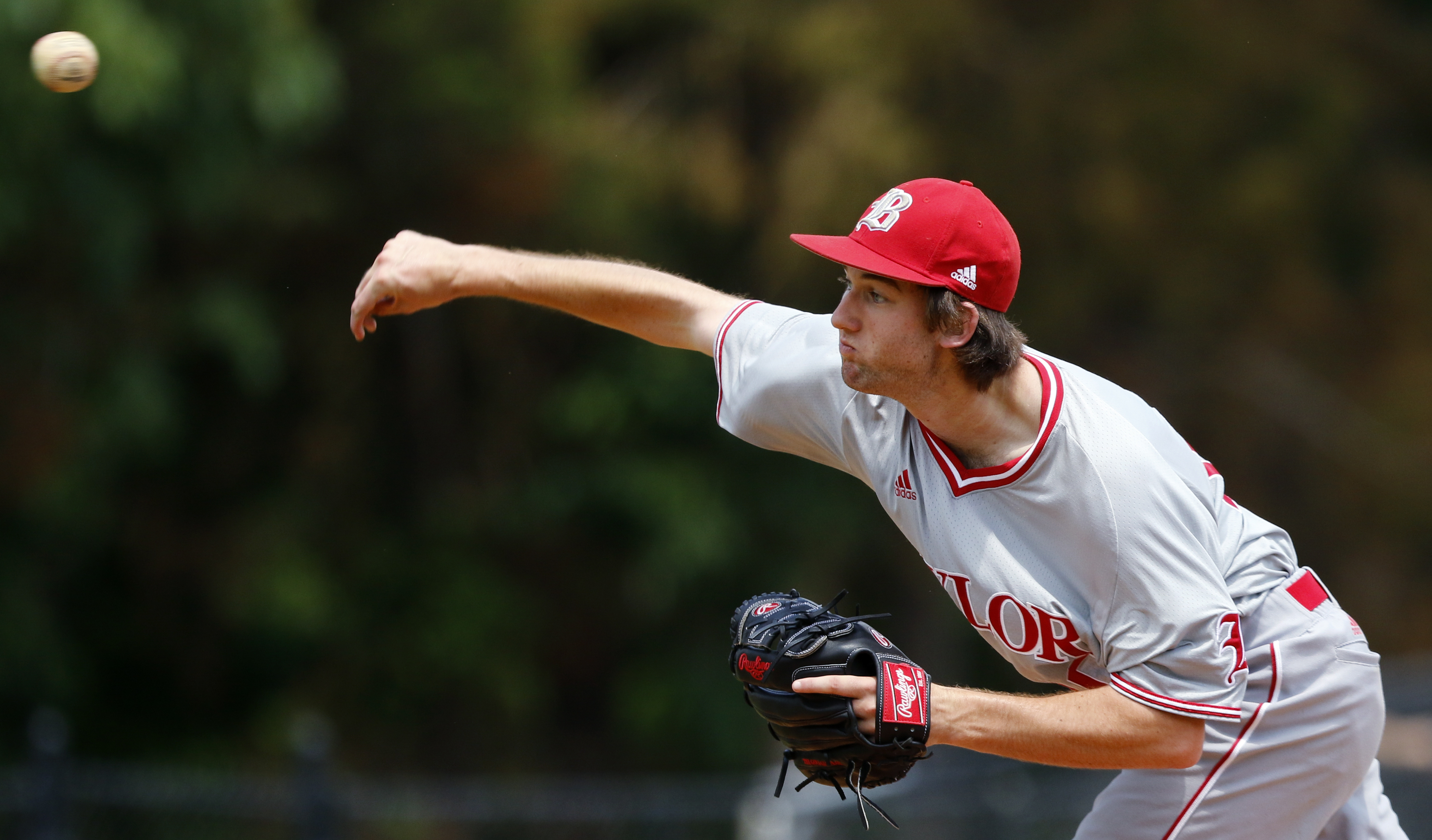 Baylor's Greyson Linderman pitches against McCallie during the Division II Class AA winner's bracket final at Wilson Central High School during Spring Fling XXV on Wednesday, May 23, 2018 in Lebanon, Tenn.