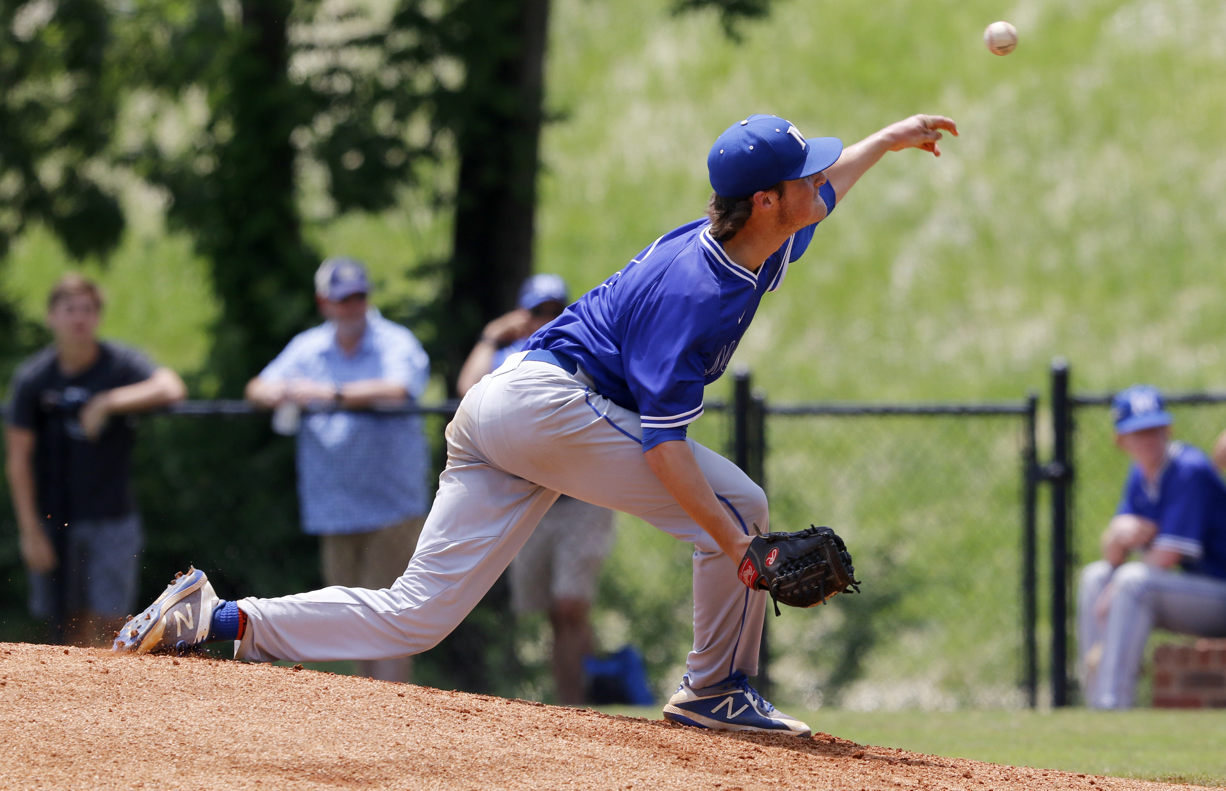 McCallie's Grayson Jones pitches against Baylor during the Division II Class AA winner's bracket final at Wilson Central High School during Spring Fling XXV on Wednesday, May 23, 2018 in Lebanon, Tenn.