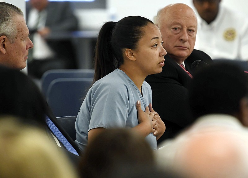 Cyntoia Brown, a woman serving a life sentence for killing a man when she was a 16-year-old prostitute, asks for a second chance during a clemency hearing Wednesday, May 23, 2018, at Tennessee Prison for Women in Nashville, Tenn.