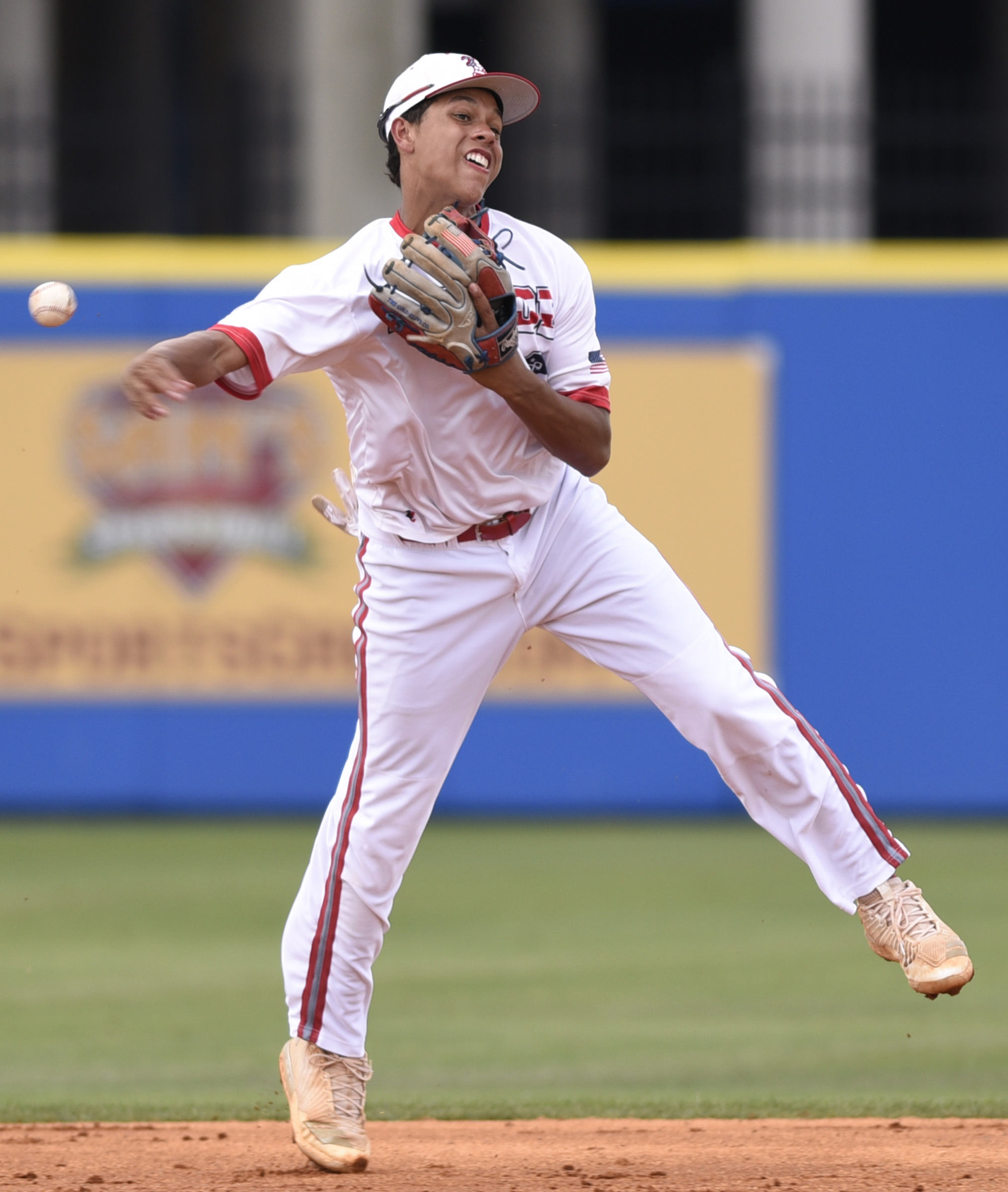 Baylor shortstop Daniel Corona (3) ranges far to his left to make a play during the Division II-AA baseball championship against Memphis University School in TSSAA Spring Fling action in Murfreesboro, Tenn. on May 24, 2018.