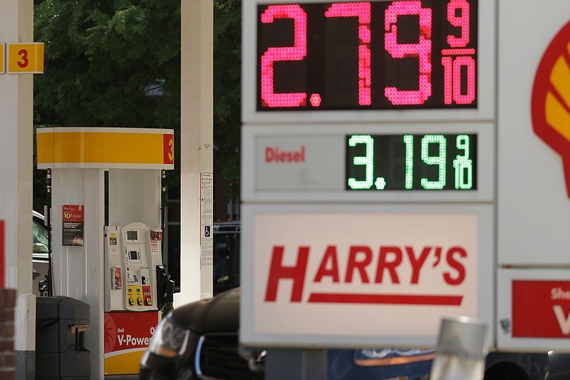 Staff photo by Doug Strickland / A sign reads $2.79/gallon for regular unleaded gasoline at the Harry's convenience store and Shell gas station on Frazier Avenue on Wednesday, May 23, 2018, in Chattanooga, Tenn. Higher gas prices are expected during the weekend's Memorial Day travel.