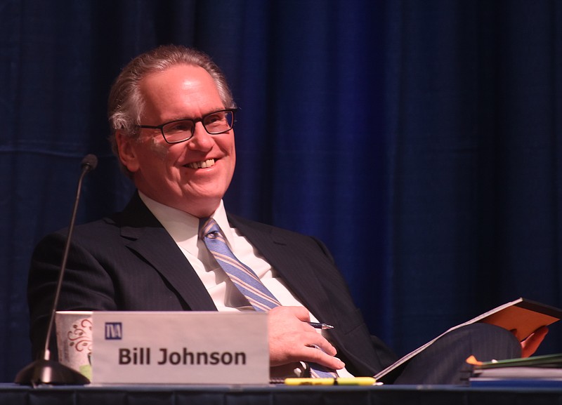 TVA President Bill Johnson smiles during the TVA board meeting Thursday, February 11, 2016 in the TVA Chattanooga Office Complex.