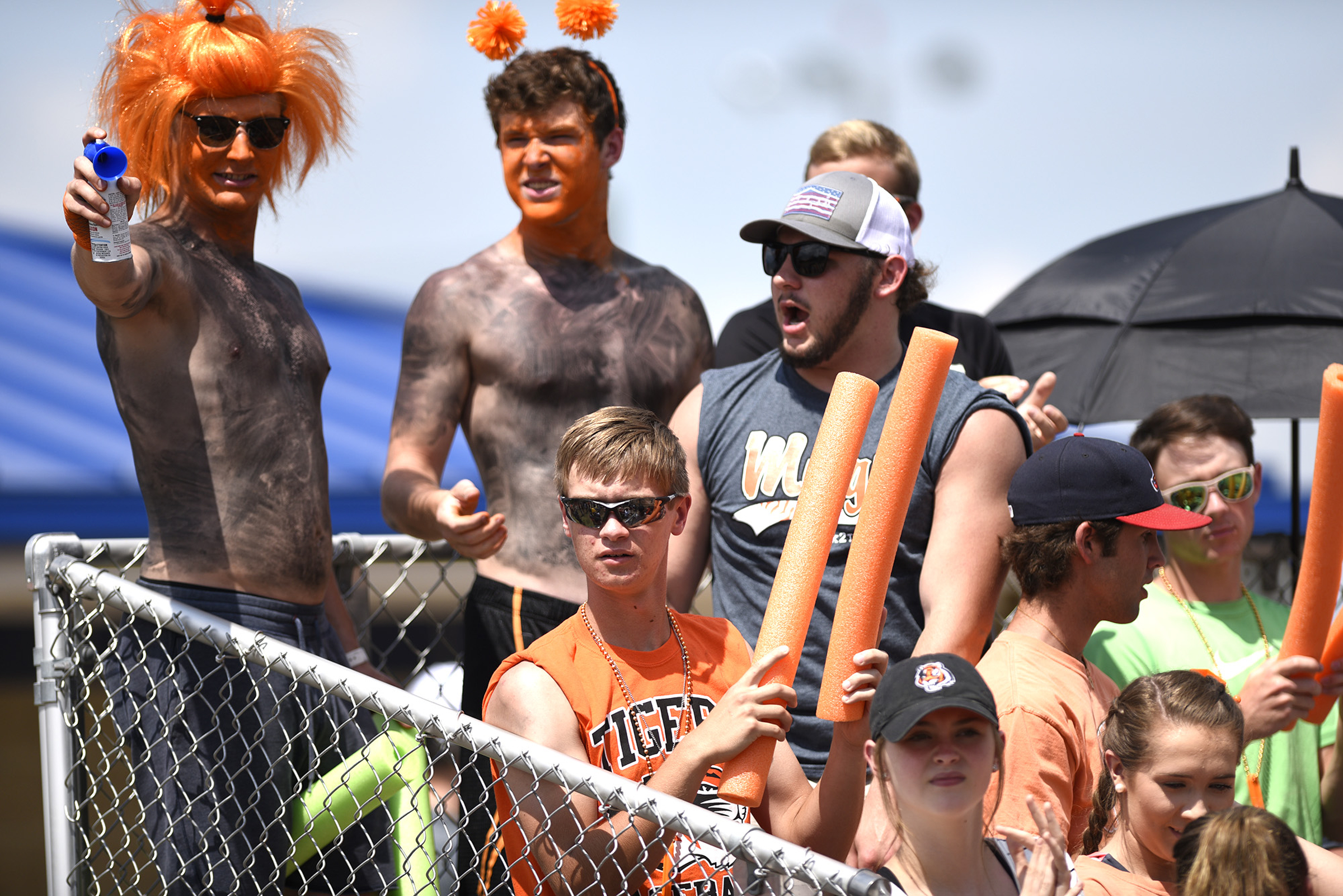 Meigs County fans cheer on their Lady Tigers. White House Heritage forces a second game by defeating Meigs 3 to 1. Meigs County faced White House Heritage in the final of the TSSAA Class AA softball championship at the Starplex in Murfreesboro, Tenn. on May 25, 2018.