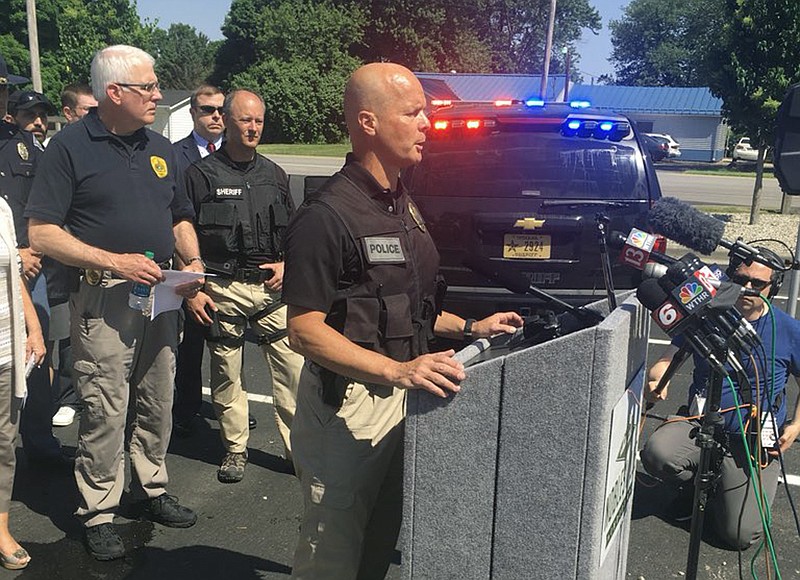 Noblesville Police Lt. Bruce Barnes talks to reporters during a news conference regarding a school shooting at Noblesville West Middle School on Friday, May 25, 2018 in Noblesville, Ind. 