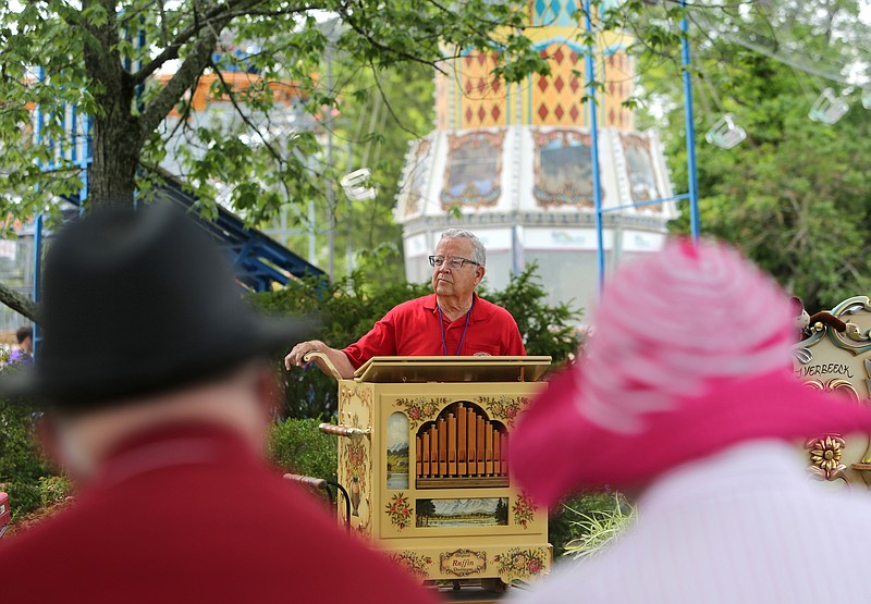 Dave Mahr of Decatur, Illinois, performs on his Raffin street organ made in Germany at the Carousel Organ Association of America rally Sunday, May 27, 2018 at Lake Winnepesaukah amusement park in Rossville, Georgia. 