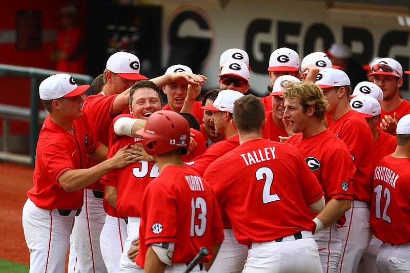 Georgia's baseball team, shown here celebrating in a 3-2 win over Arkansas during its May 19 regular-season finale at Foley Field, was selected Monday as the No. 8 overall seed in the upcoming NCAA tournament.