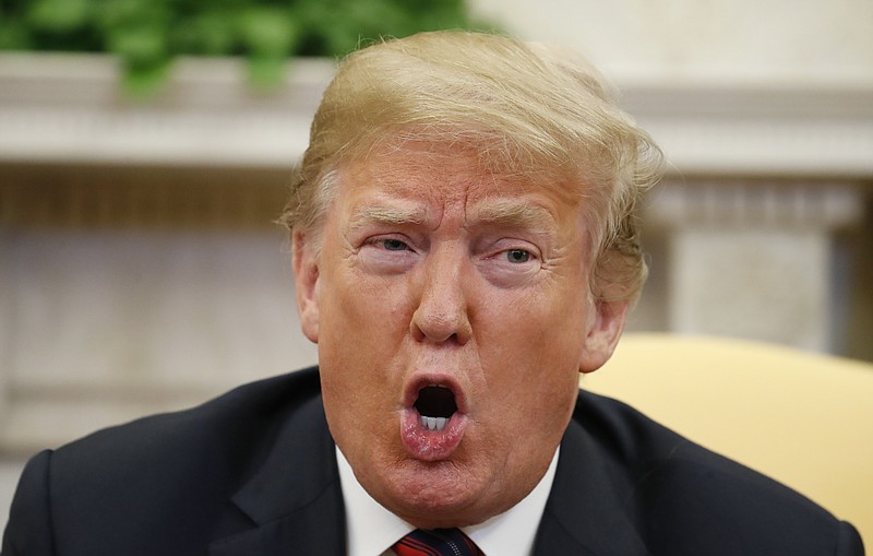 President Donald Trump speaks during a meeting with Joshua Holt, who was recently released from a prison in Venezuela, in the Oval Office of the White House, Saturday, May 26, 2018, in Washington. (AP Photo/Alex Brandon)