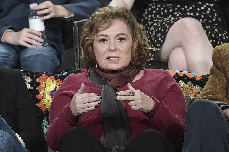 In this Jan. 8, 2018, file photo, Roseanne Barr participates in the "Roseanne" panel during the Disney/ABC Television Critics Association Winter Press Tour in Pasadena, Calif. ABC canceled its hit reboot of "Roseanne" on Tuesday, May 29, 2018, following star Roseanne Barr's racist tweet that referred to former Obama adviser Valerie Jarrett as a product of the Muslim Brotherhood and the "Planet of the Apes." (Photo by Richard Shotwell/Invision/AP, File)