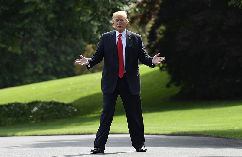 President Donald Trump gestures as he walks toward Marine One on the South Lawn of the White House in Washington, Tuesday, May 29, 2018, as he heads to Nashville for a rally. (AP Photo/Susan Walsh)