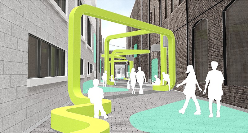 Contributed rendering / City Thread will be a ribbon-like, steel scuplture that will snake through the alley behind Market City Center apartments between Market and Cherry streets downtown.