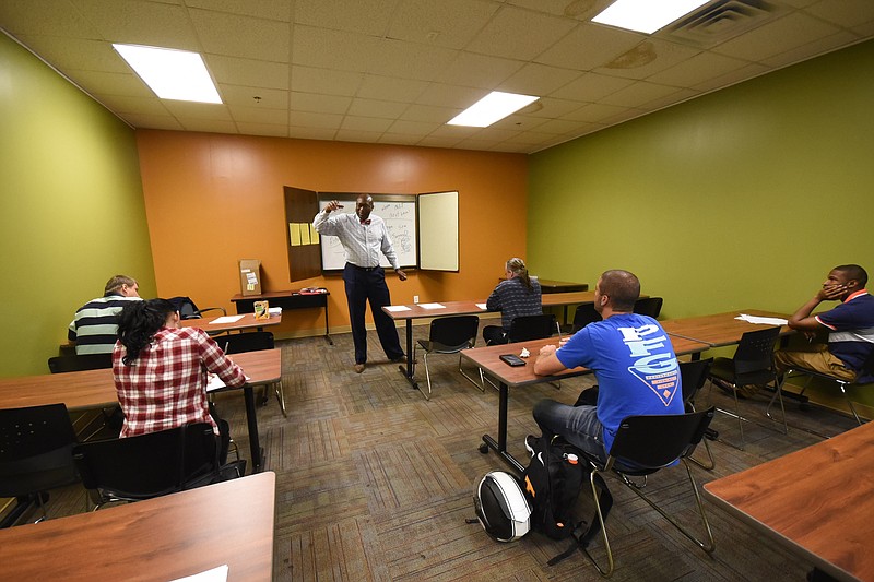 Dr. David Banks instructs in a job preparation class Thursday at the American Job Center Tennessee in Eastgate Town Center.