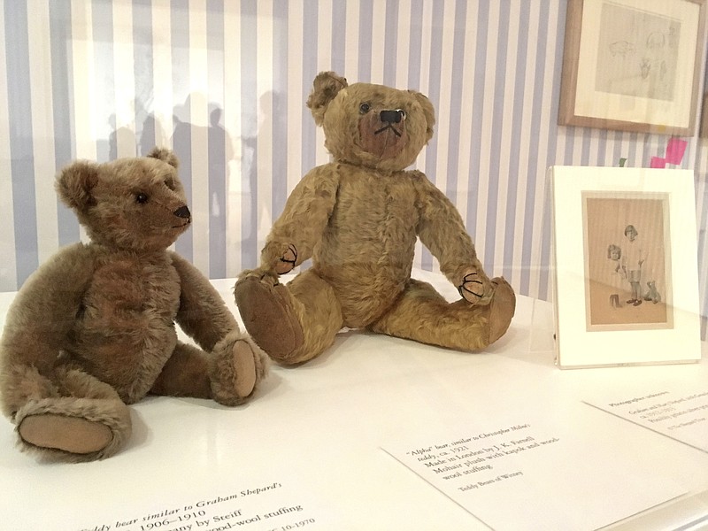 This May 29, 2018 photo shows stuffed bears like those owned by the sons of A.A. Milne and E.H. Shepard, the author and illustrator of the Winnie-the-Pooh books. Atlanta's High Museum of Art is hosting an exhibition called "Winnie-the-Pooh: Exploring a Classic" from June 3 to Sept. 2, 2018. (AP Photo/Kate Brumback)
