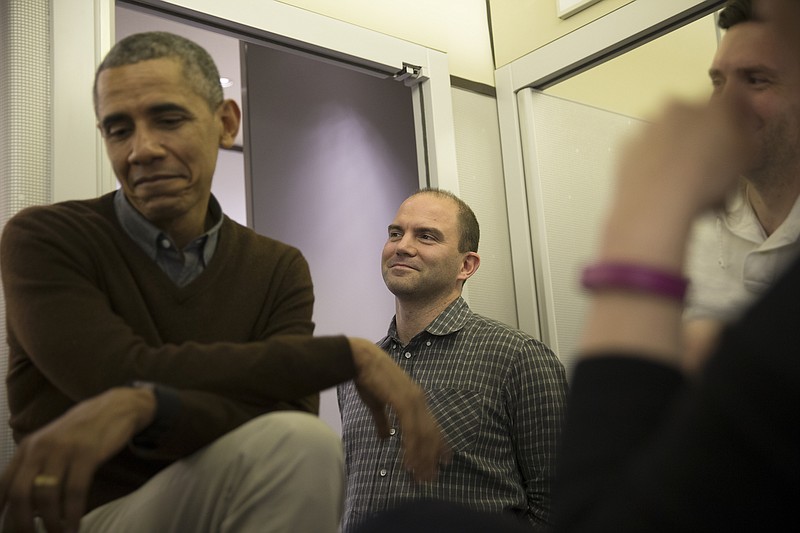 Ben Rhodes, a longtime adviser, with President Barack Obama on Air Force One in March 2016. Obama could be deliberative, reticent and cautious to a fault, which spurred an appetite for a more impulsive, visceral, hurly-burly successor, columnist Maureen Dowd writes. Times)