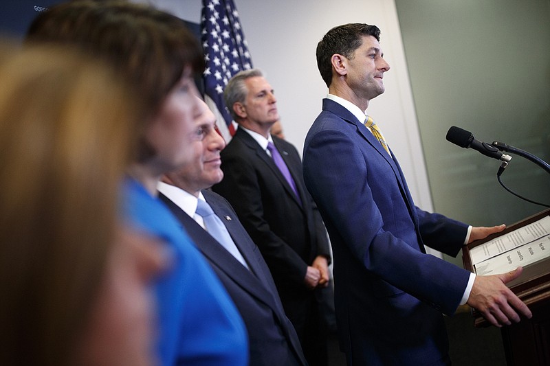 House Speaker Paul Ryan, R-Wisconsin, joined by House Republican leadership during a news conference on Capitol Hill in Washington in March, said he disagrees with President Donald Trump's plan to impose tariffs on American allies.
