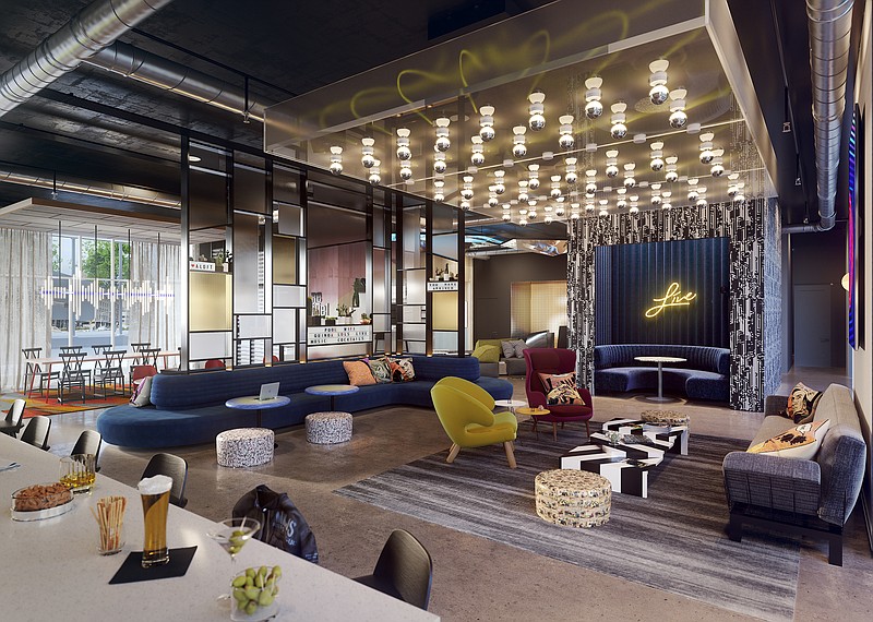 Rendering by Marriott International Inc. / An Aloft Hotel is slated for the Chattanooga Bank Building in downtown Chattanooga. This is a rendering of a prototype lobby for the brand.