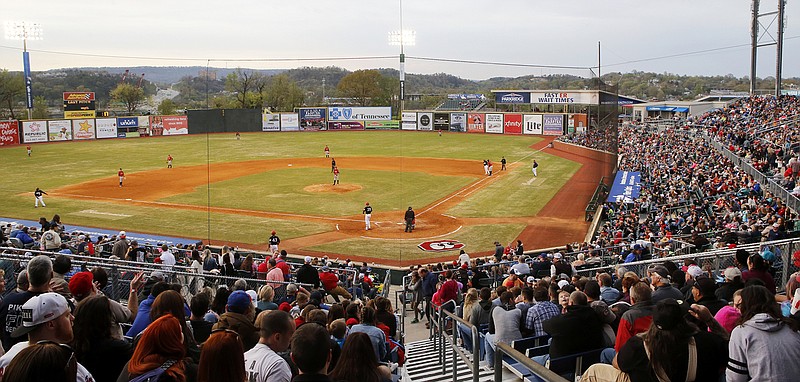 Fans pack into AT&T Field for opening day between the Chattanooga Lookouts and the Birmingham Barons on Thursday, April 5, 2018 in Chattanooga, Tenn.