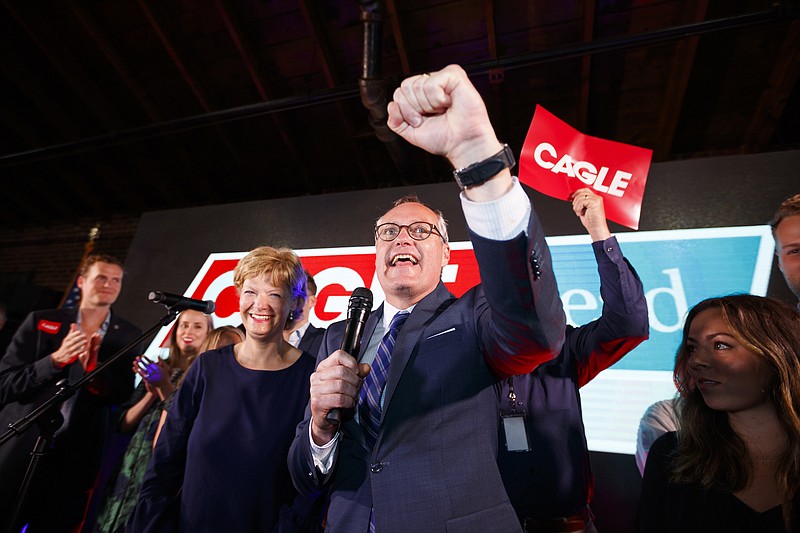 Republican candidate for Georgia Gov. Casey Cagle speaks to his supporters as he enters a runoff with Brian Kemp during an election-night watch party in Gainesville, Ga., Tuesday, May 22, 2018. (AP Photo/Todd Kirkland)