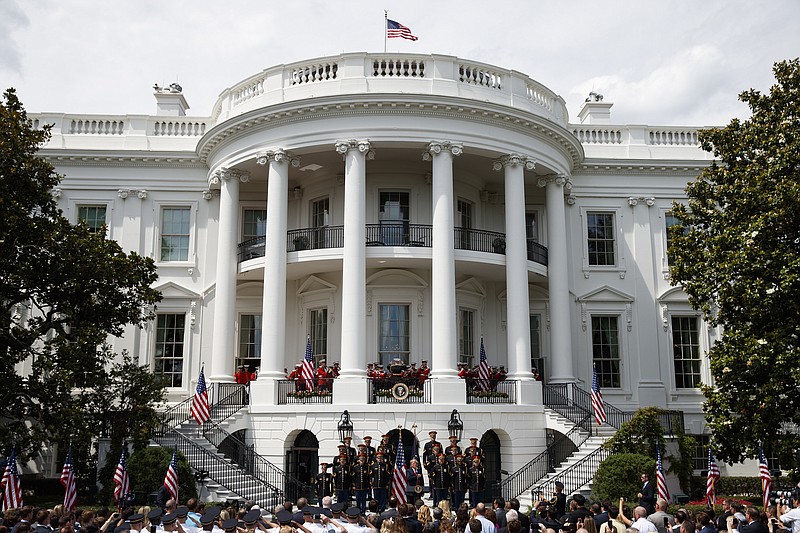 President Donald Trump sings the national anthem during a "Celebration of America" event at the White House, Tuesday, June 5, 2018, in Washington, in lieu of a Super Bowl celebration for the NFL's Philadelphia Eagles that he canceled. (AP Photo/Evan Vucci)