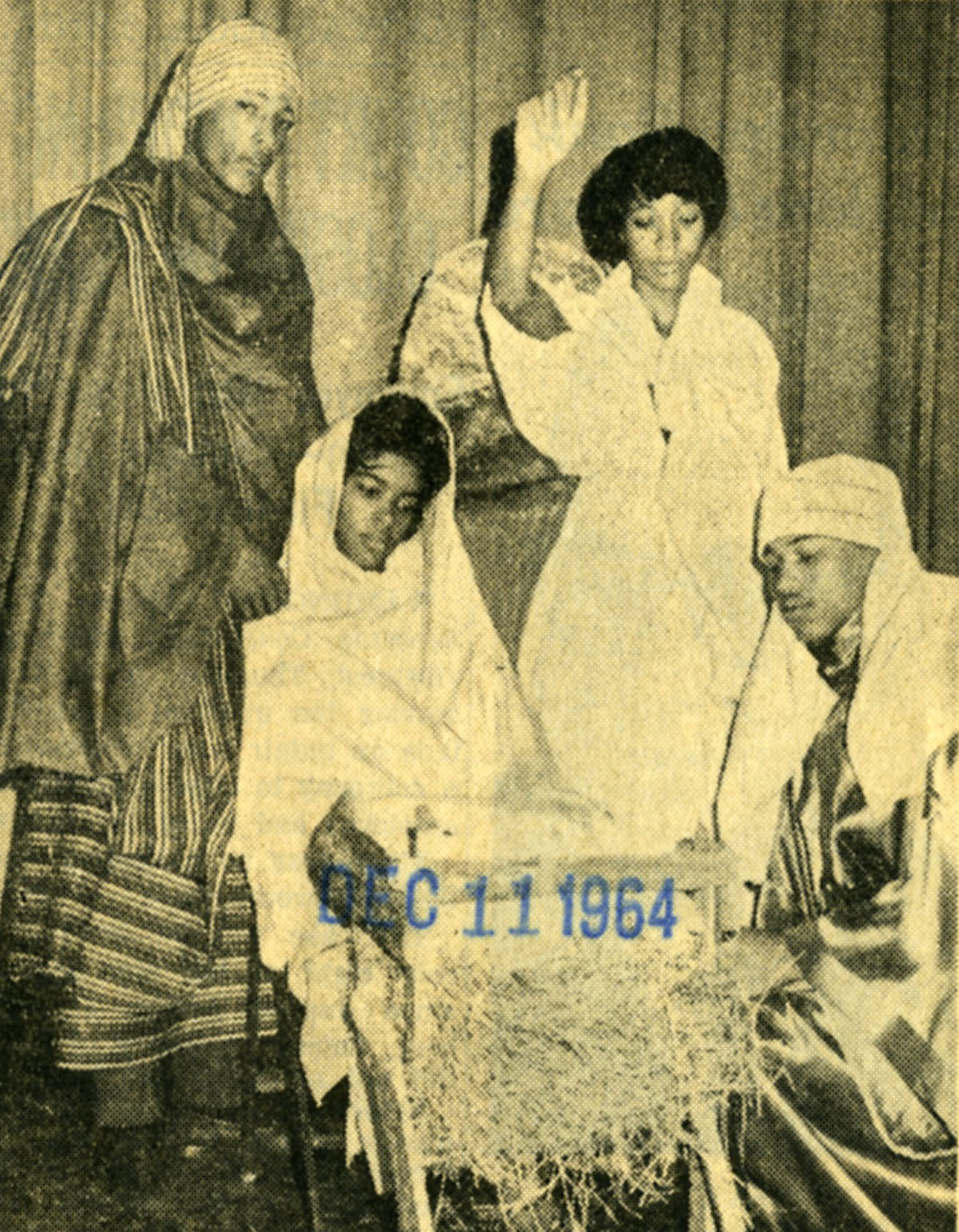 From the Times Free Press archives: HOWARD ACTORS: Students of Howard High School present[ed] a "Kaleidoscope of Christmas" in December 1964 in the school auditorium. In the foreground of the Nativity scene from the production are Patricia Pruett, portraying Mary, and Bobby Pamplin, Joseph. Standing are Charles Smith, one of the wise men, and Kathleen Wallace, one of the angels. Mrs. Peter D. Simmons [directed] the chorus.