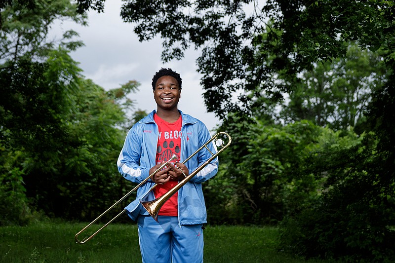 Brainerd High School valedictorian Dereke Townsend poses for a portrait near his home on Tuesday, May 29, 2018, in Chattanooga, Tenn. 