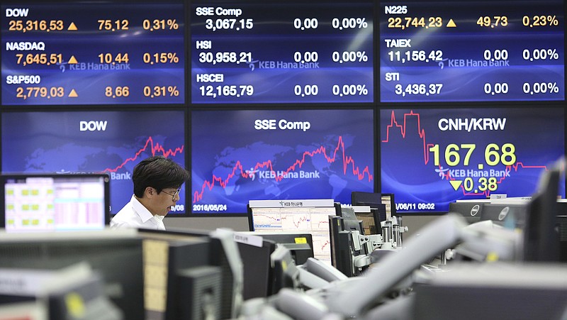 
              A currency trader watches monitors at the foreign exchange dealing room of the KEB Hana Bank headquarters in Seoul, South Korea, Monday, June 11, 2018. Asian markets were mixed Monday before President Donald Trump planned to meet North Korean leader Kim Jong Un and after his outburst at Canada's prime minister over trade. (AP Photo/Ahn Young-joon)
            