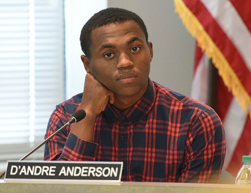 D'Andre Anderson attends the school board meeting Thursday, September 15, 2016 at the Hamilton County Department of Education.